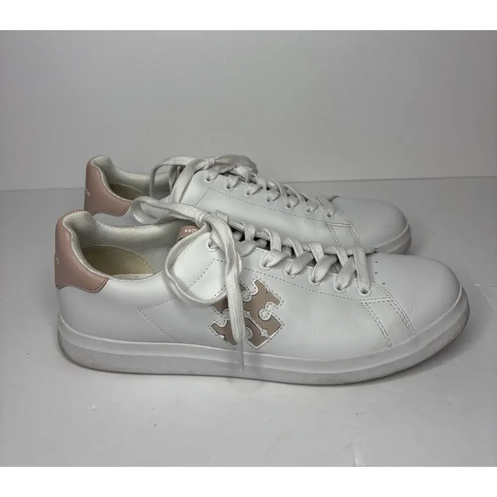 Tory Burch Women’s Howell Court Sneakers White & Pink Sz 10.5